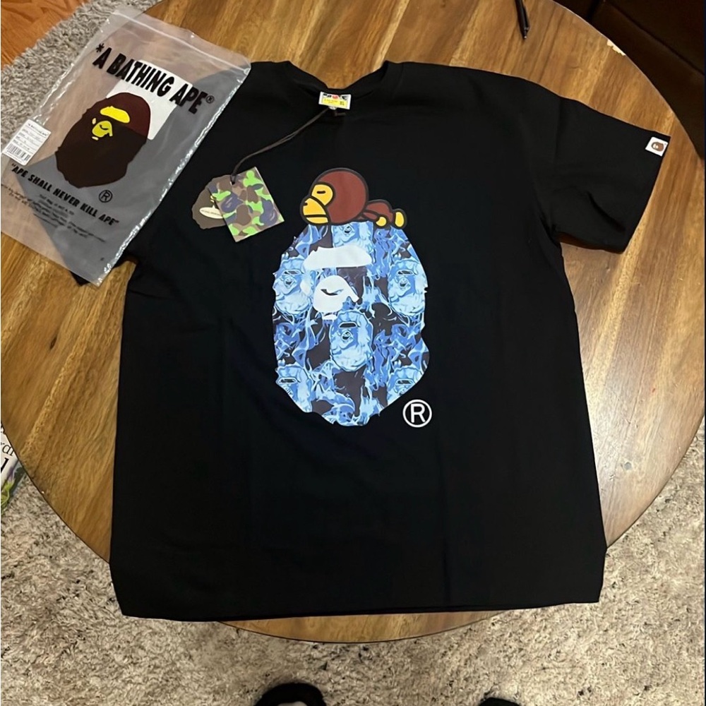 Bape Black Tee with Blue Graphic
